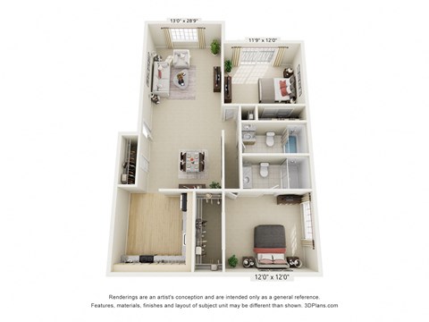 a floor plan of a 1 bedroom apartment with a desk and a chair